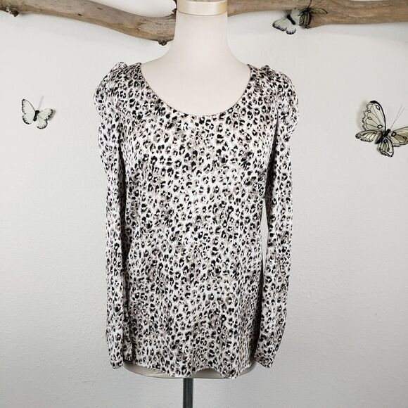 Ann Taylor cheetah print puff sleeve blouse - Picture 1 of 8